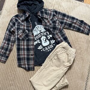 Plaid Kids Shirt with Hoodie and Pants 3-4T
